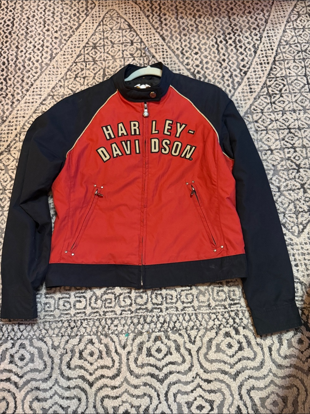 Vintage Harley-Davidson Red and Black Raglan Zip-Front Racing Jacket
